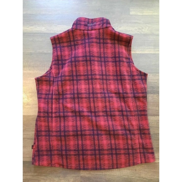 Woolrich Women's Large Red Black Hunt Plaid Fleece Full-Zip Vest Two Pockets - Picture 5 of 6
